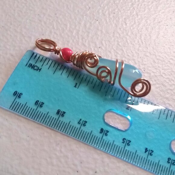 Eclectic Wire Wrapped Blue Agate Teardrop w. Pink Top Bead ~ Handmade Pendant - Picture 7 of 8